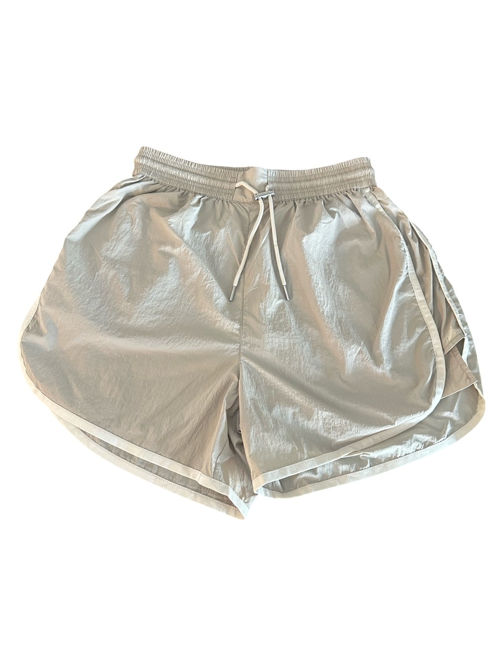 Varley Harmon High Rise 4” Drawstring Athletic Shorts Tan/Cream Trim Pockets - Picture 5 of 10